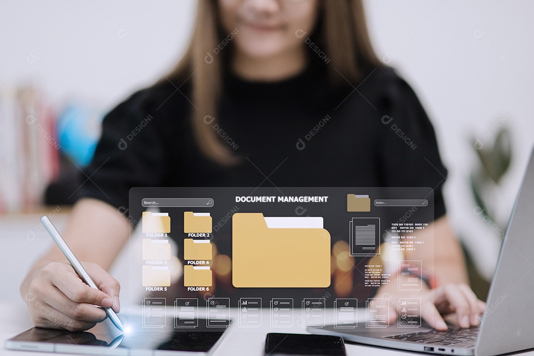 Conceito de gerenciamento de documentos. Ícones de tela virtual Gerenciamento de documentos