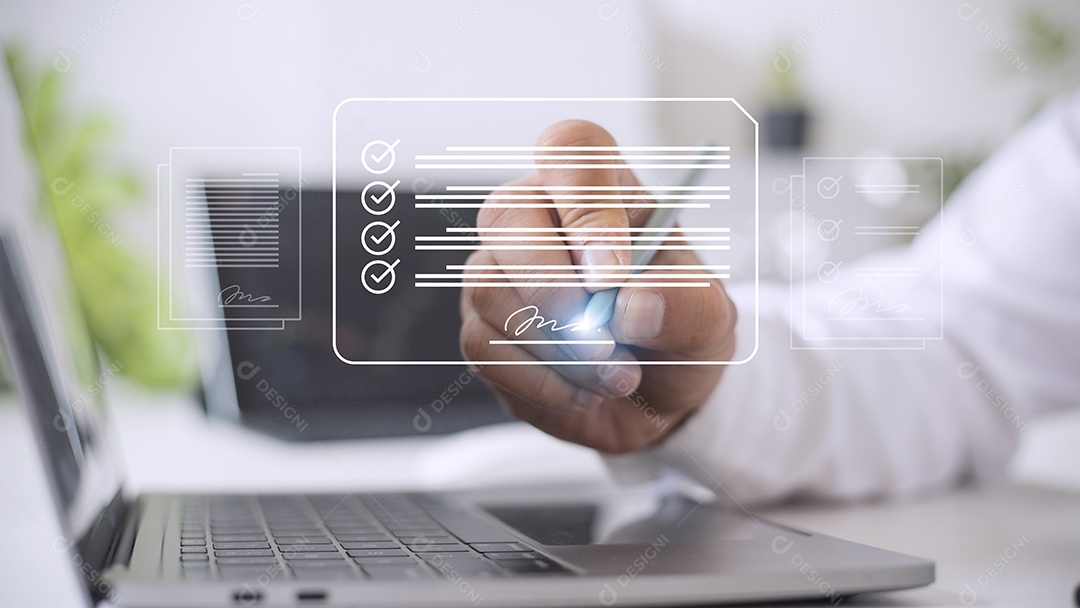 Conceito de assinatura eletrônica, pessoas de negócios assinam eletrônica