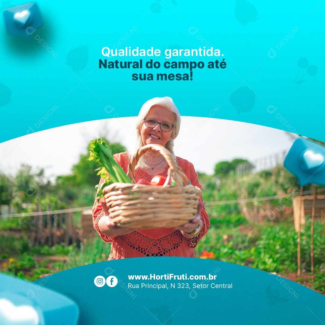 Qualidade Garantida Natural do Campo Até Sua Mesa Hortifruti Social Media PSD Editável