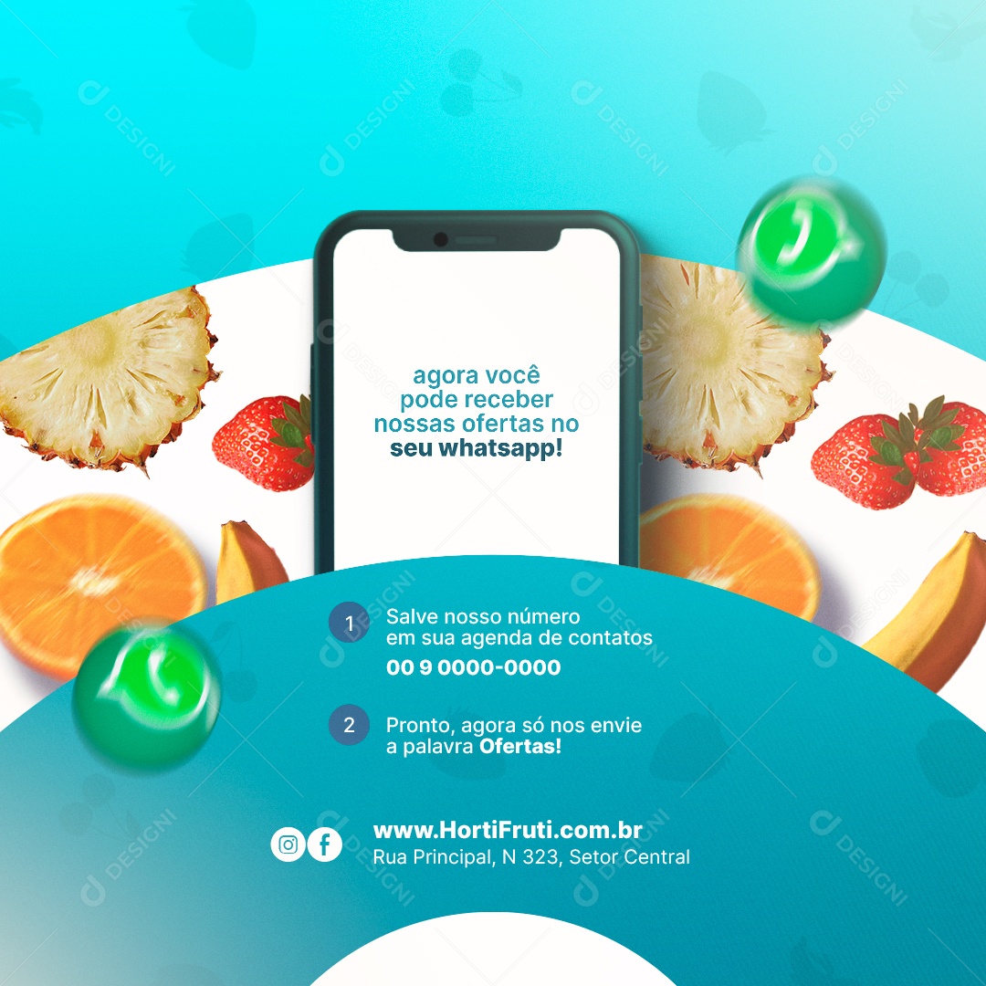 Agora Você Pode Receber Nossas Ofertas no Seu Whatsapp Hortifruti Social Media PSD Editável