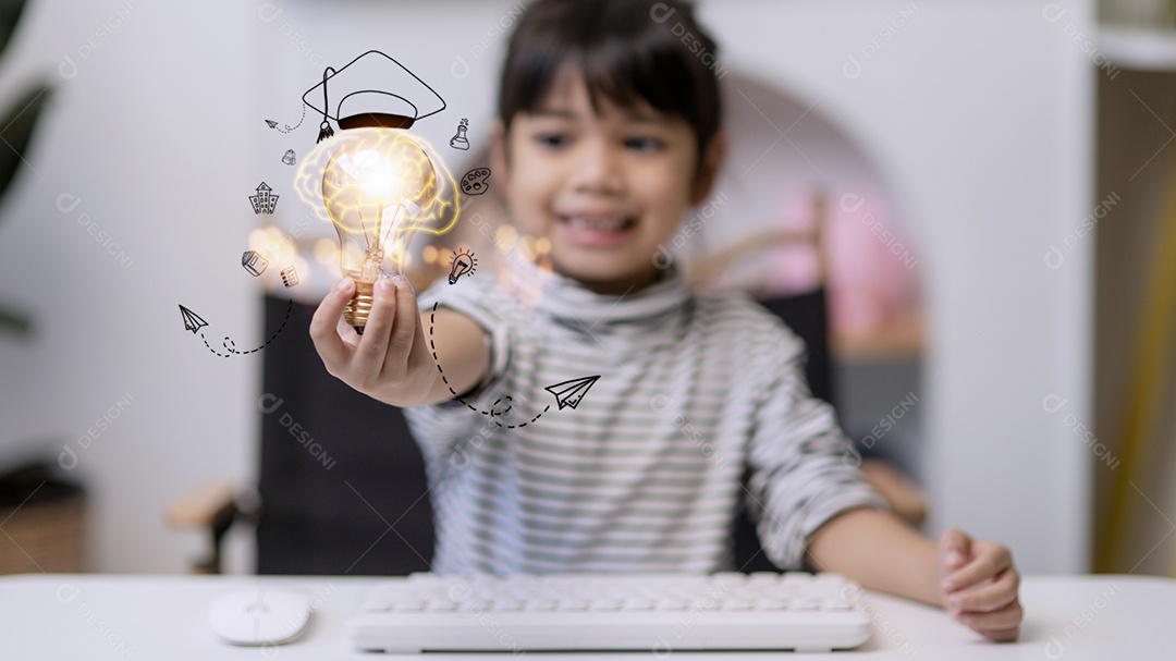 Ideia criativa, pensamento brilhante, educação, cognição do conhecimento