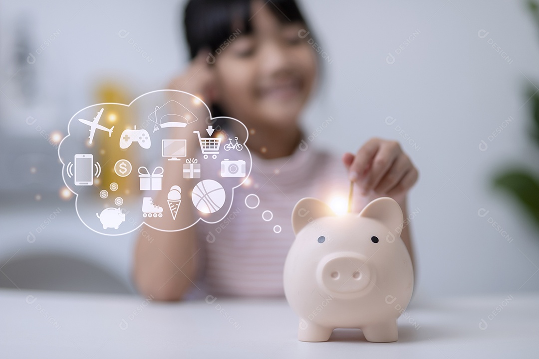 Meninas crianças planejando seu futuro pensando em seu plano.
