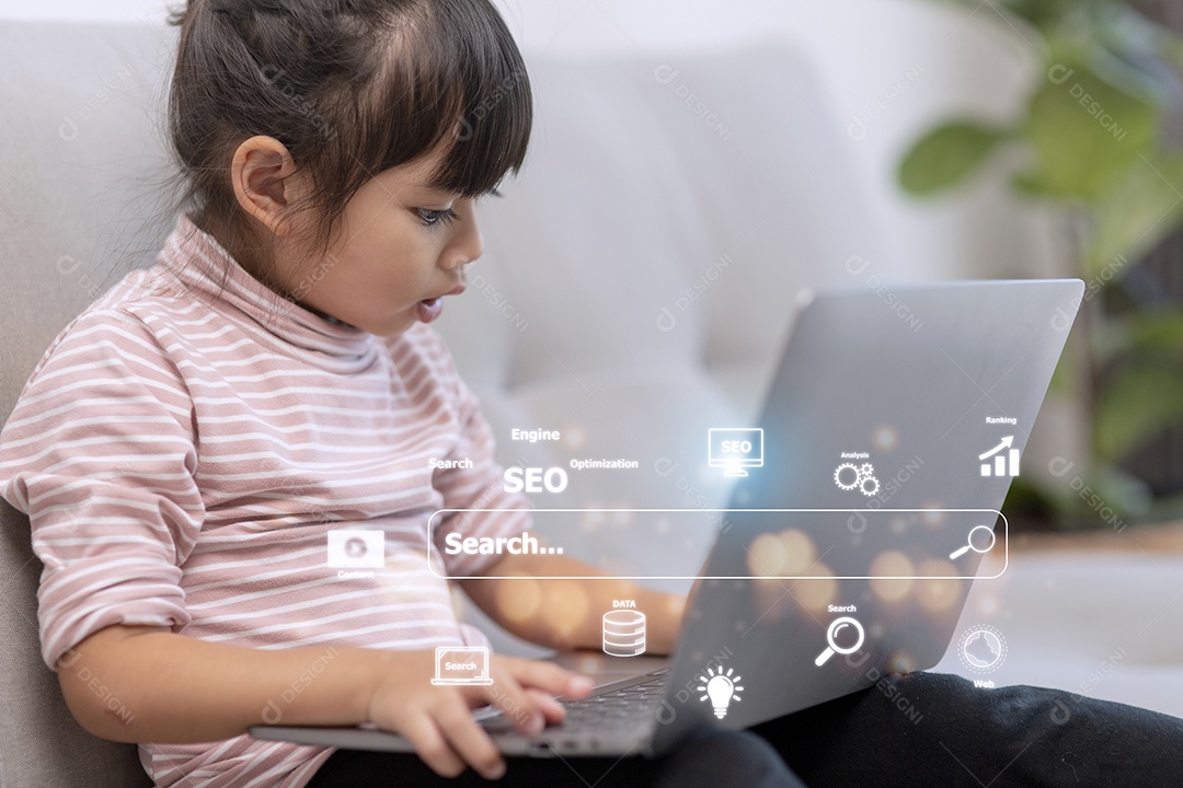 Crianças pesquisam o conceito de tecnologia moderna de Internet