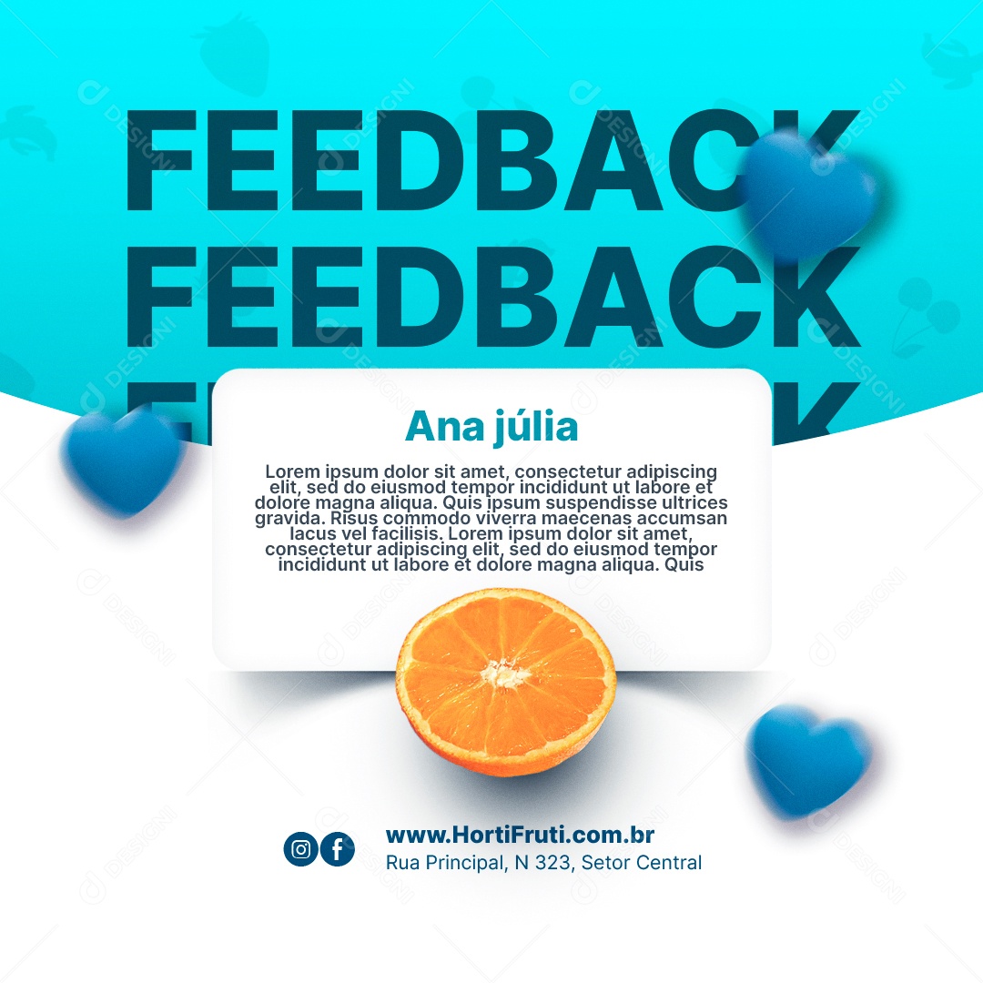 Feedback Ana Júlia Hortifruti Social Media PSD Editável