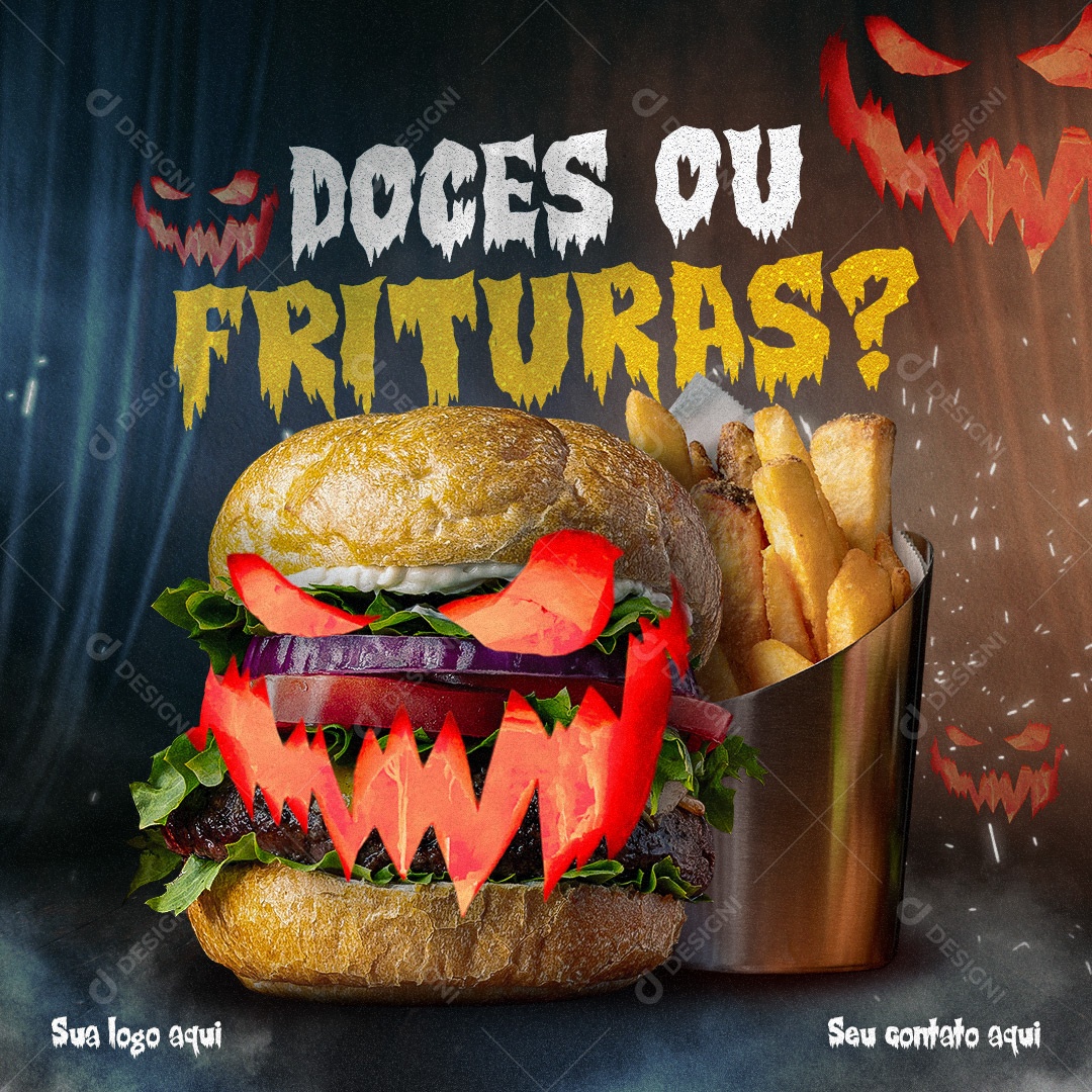 Doces Ou Frituras Promoção Halloween Social Media PSD Editável