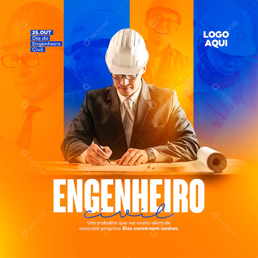 Eles Constroem Sonhos Dia do Engenheiro Civil Social Media PSD Editável