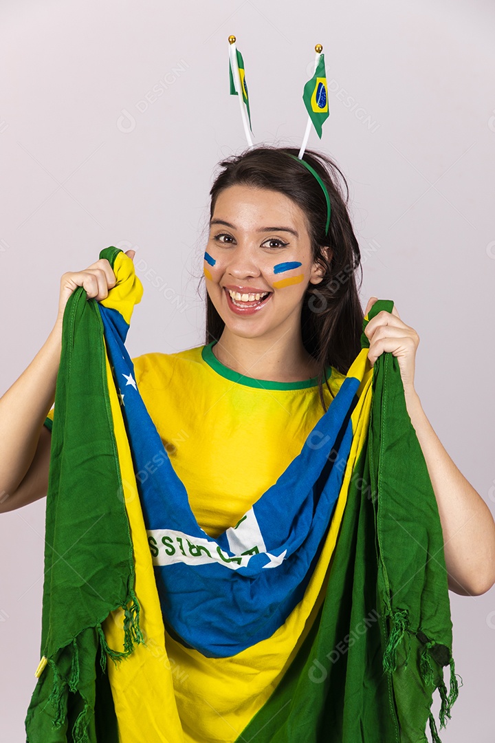 Linda Mulher jovem brasileira torcedora copa do mundo Futebol