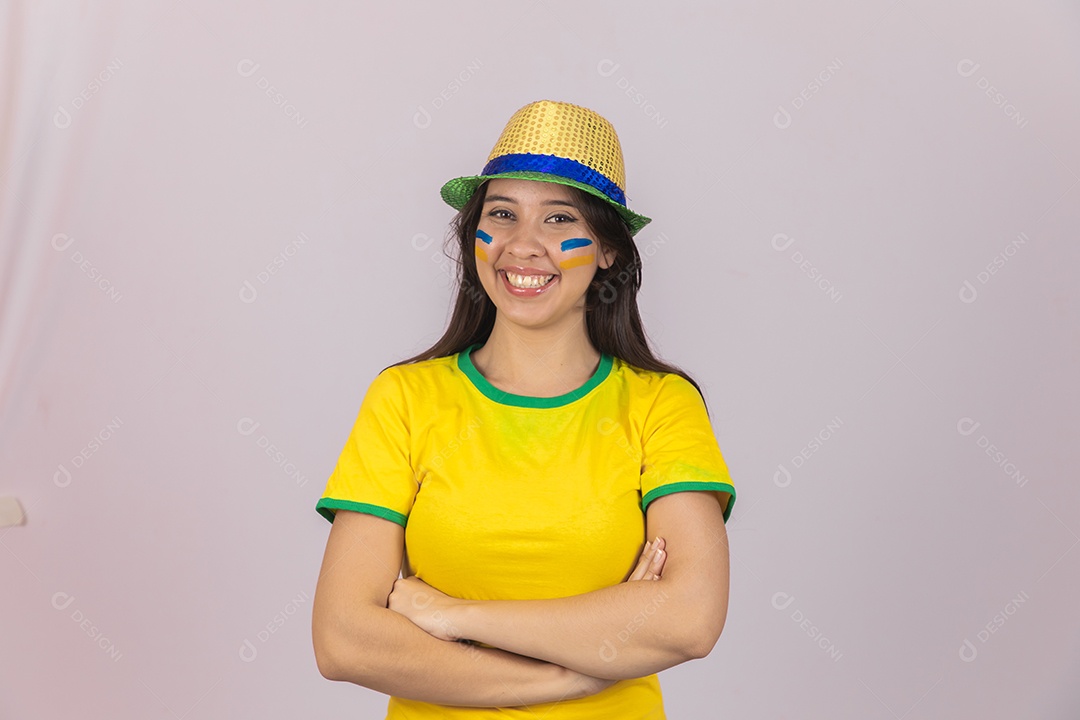 Linda Mulher jovem brasileira torcedora copa do mundo Futebol