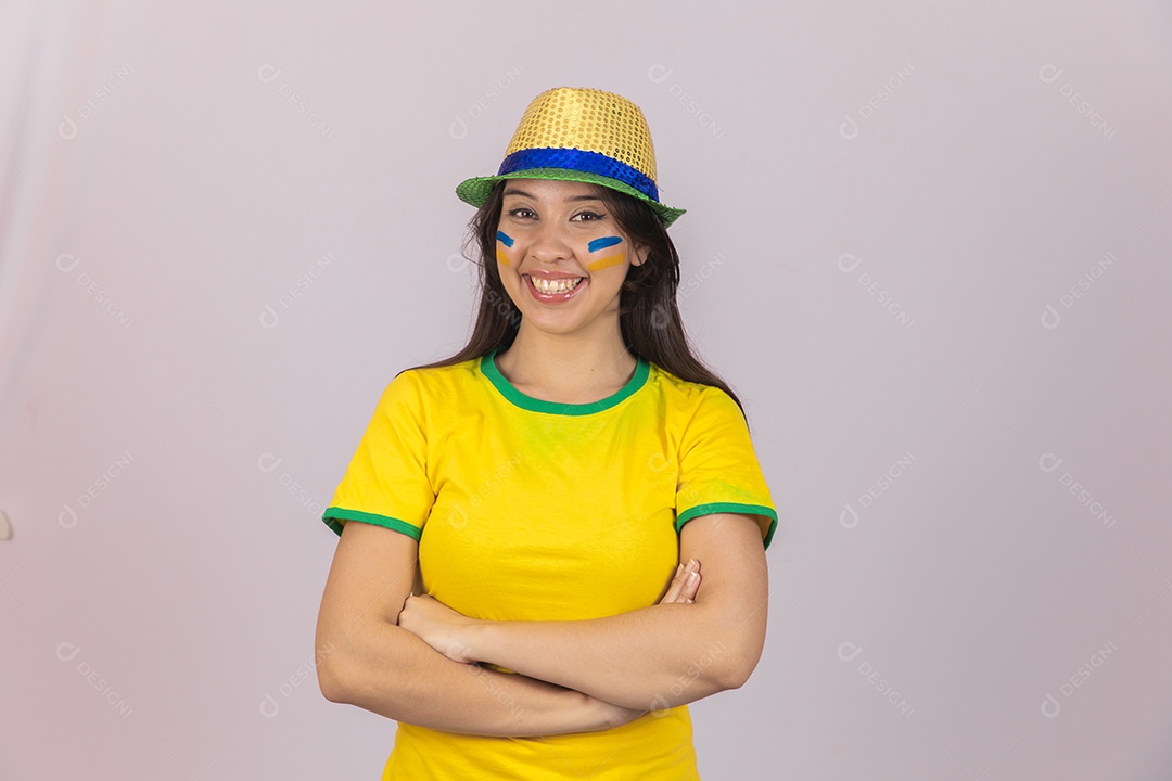 Linda Mulher jovem brasileira torcedora copa do mundo Futebol