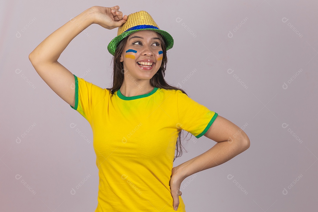 Linda Mulher jovem brasileira torcedora copa do mundo Futebol