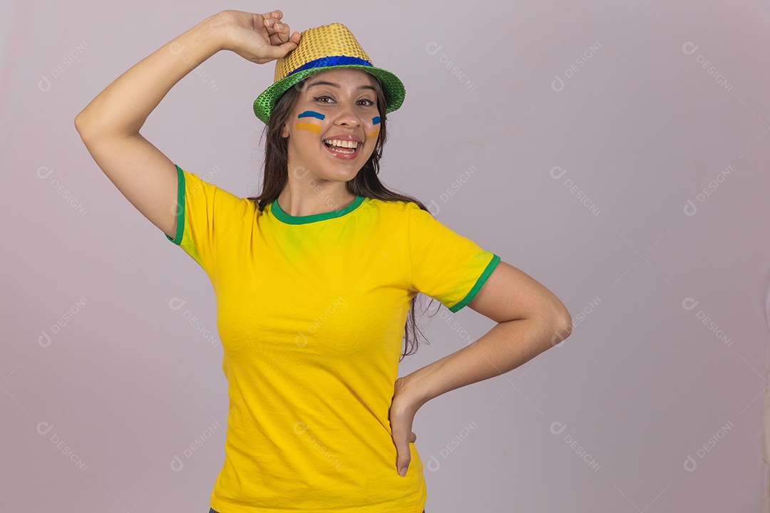 Linda Mulher jovem brasileira torcedora copa do mundo Futebol