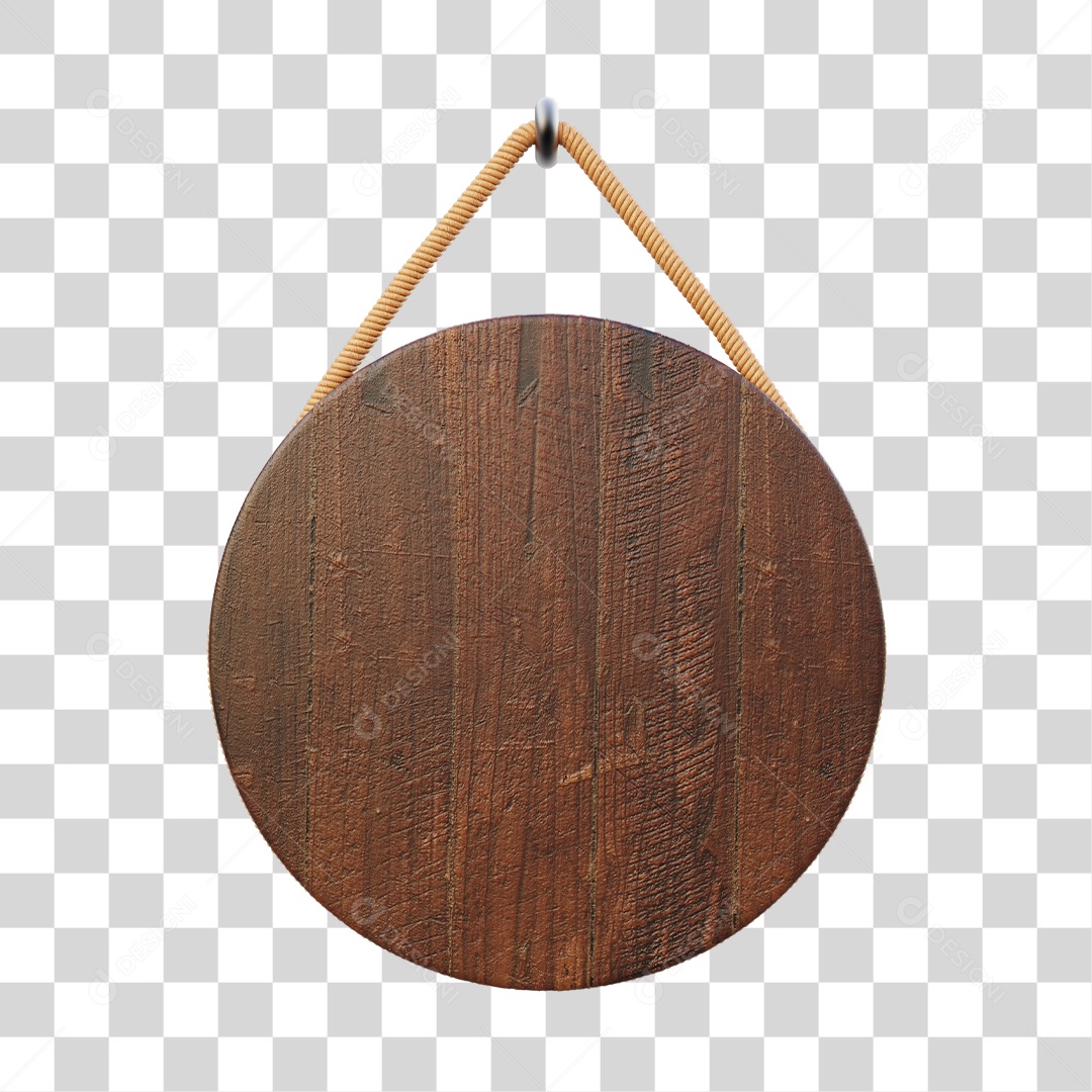 Placa de Madeira Marrom Redonda Com Corda Elemento 3D PNG