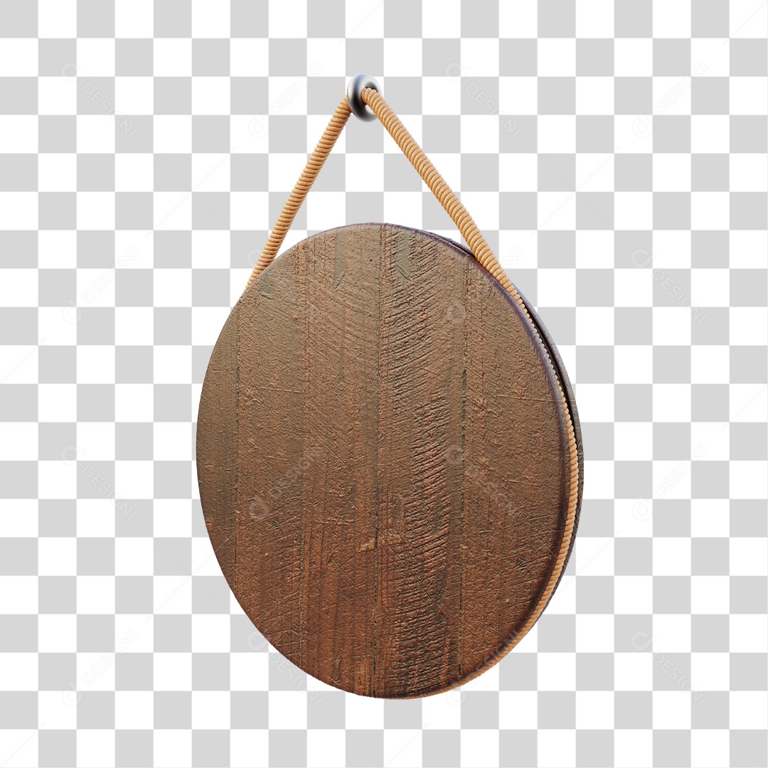 Placa de Madeira Marrom Redonda Com Corda Elemento 3D PNG