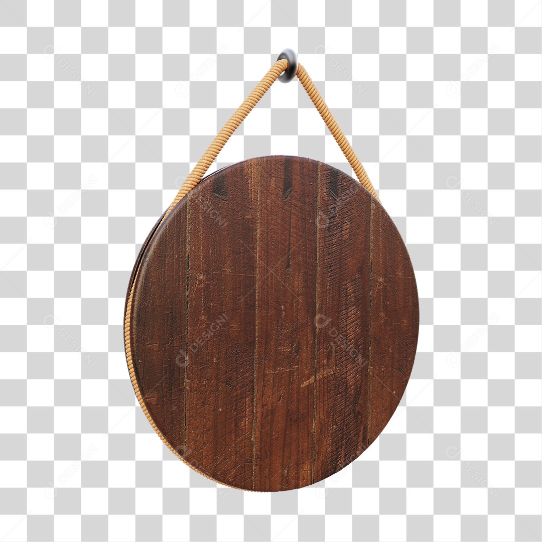Placa de Madeira Marrom Redonda Com Corda Elemento 3D PNG