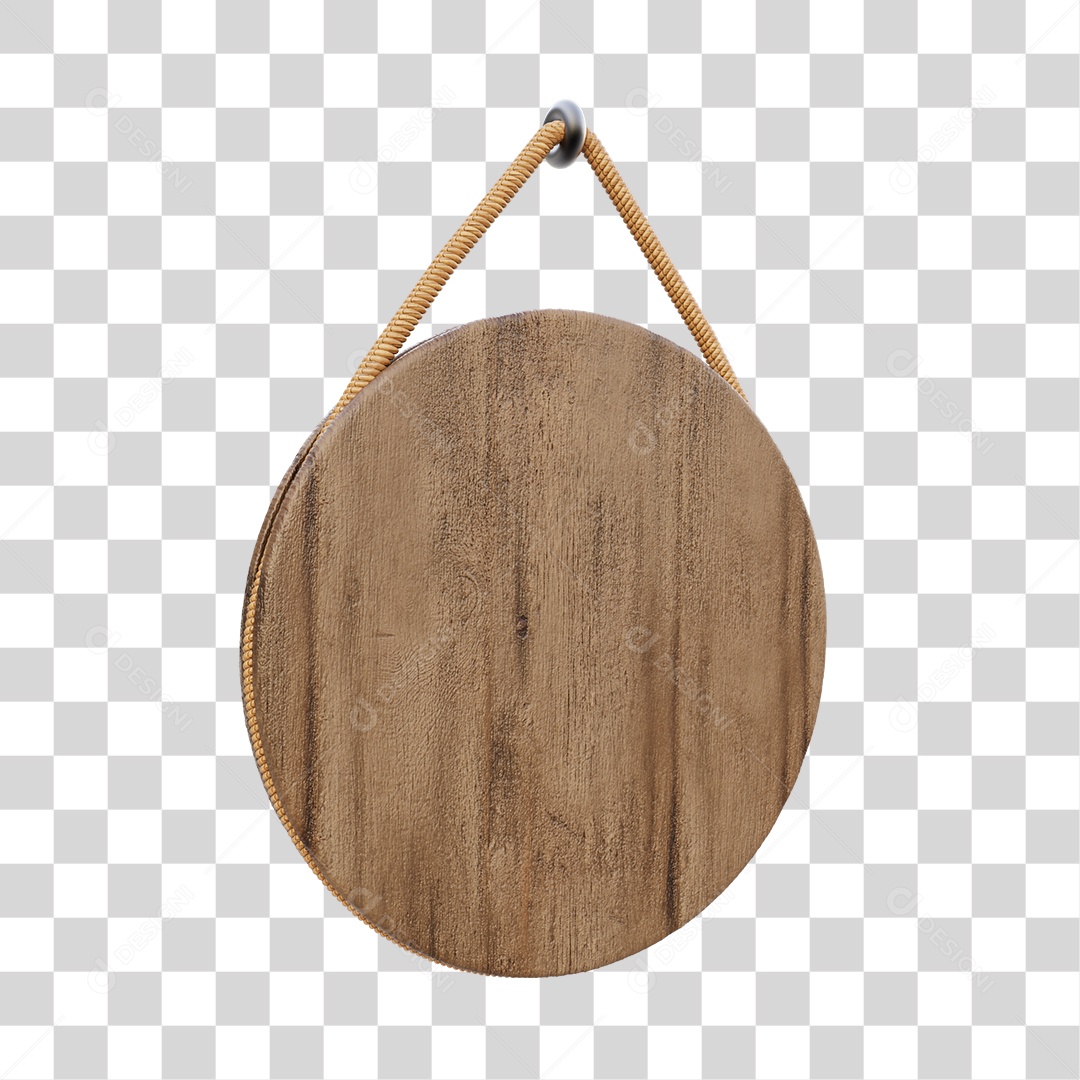 Placa de Madeira Marrom Redonda Com Corda Elemento 3D PNG