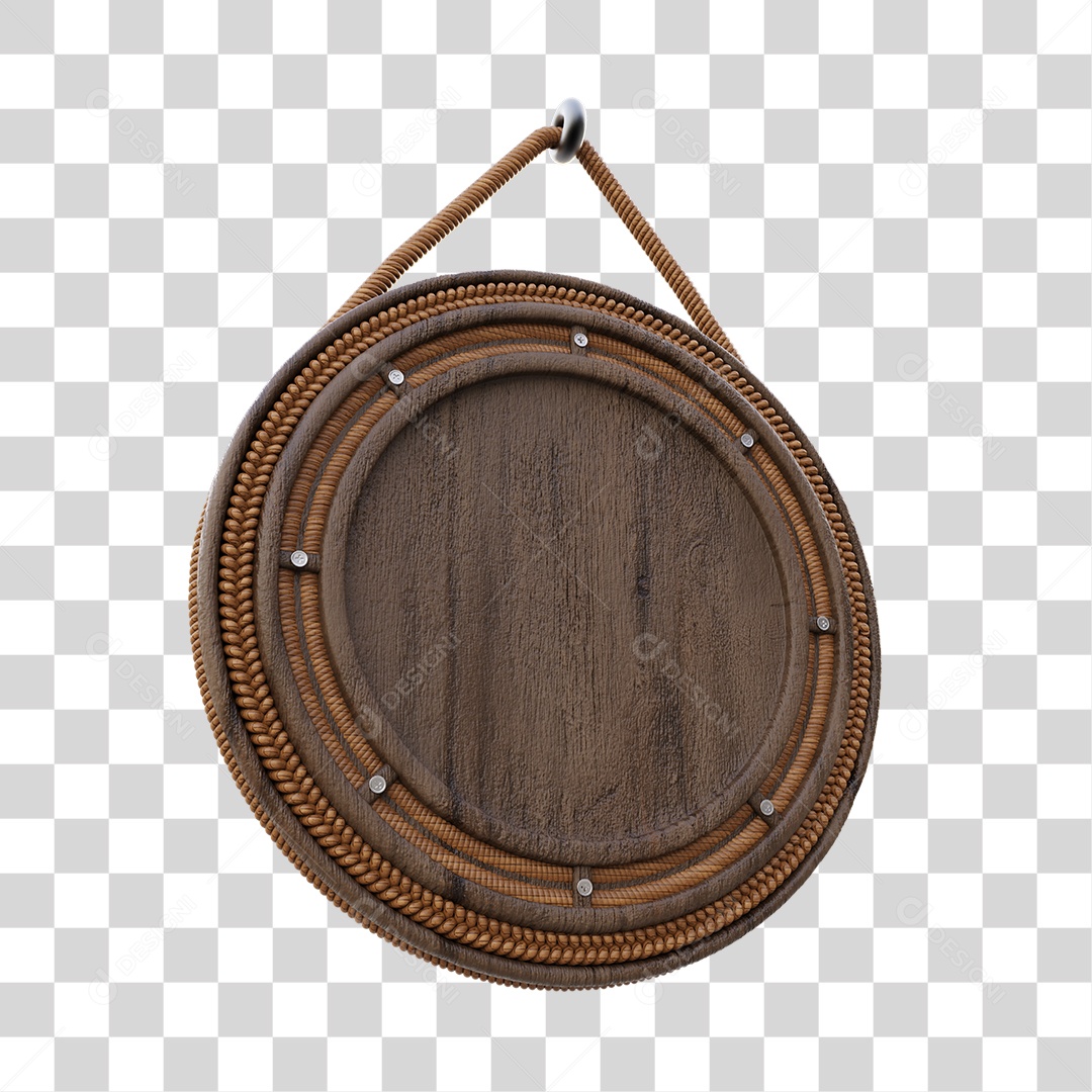 Placa de Madeira Marrom Redonda Com Corda Elemento 3D PNG