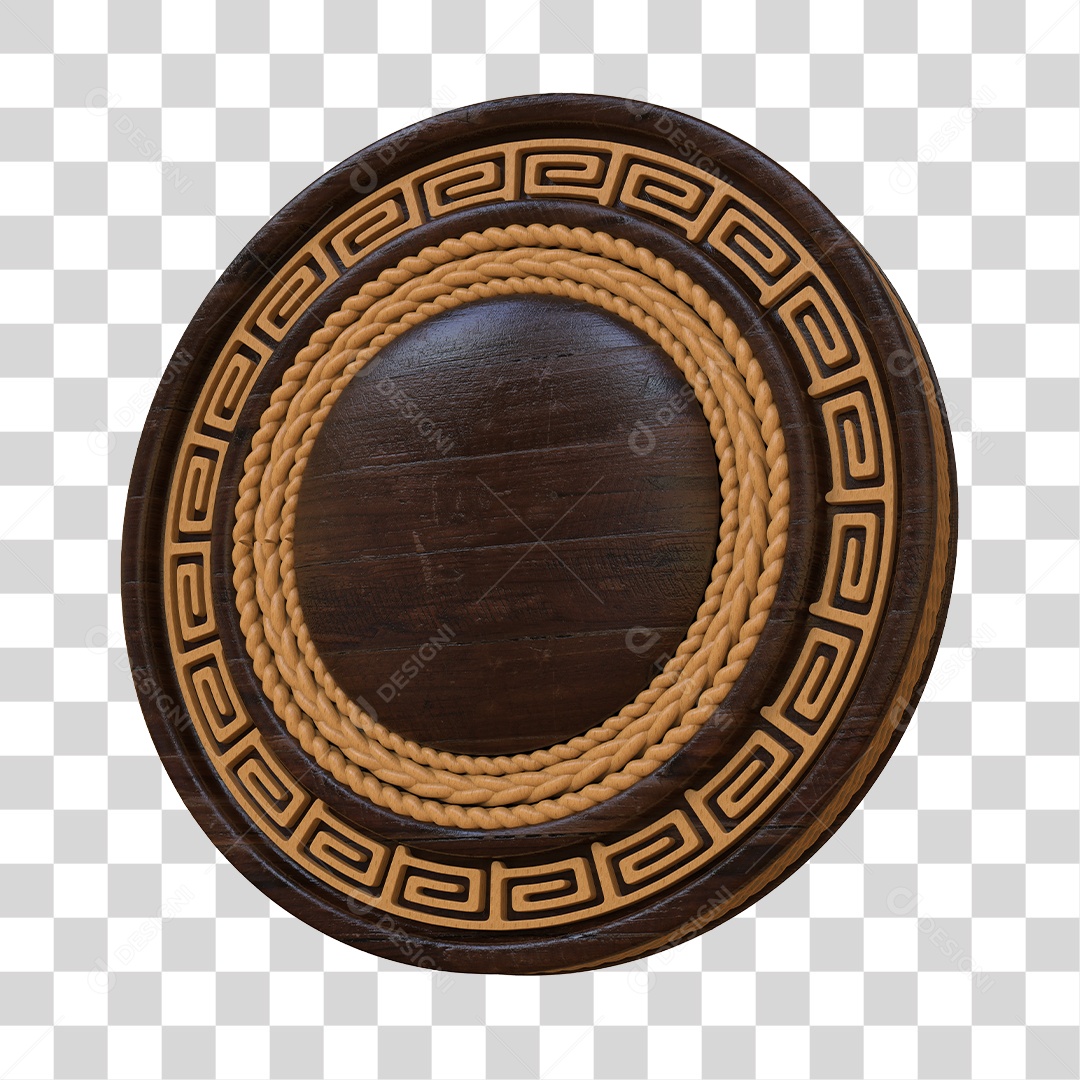 Placa de Madeira Redonda Elemento 3D PNG
