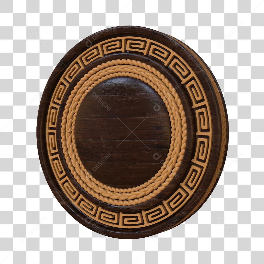 Placa de Madeira Redonda Com Cordas Circular Elemento 3D PNG