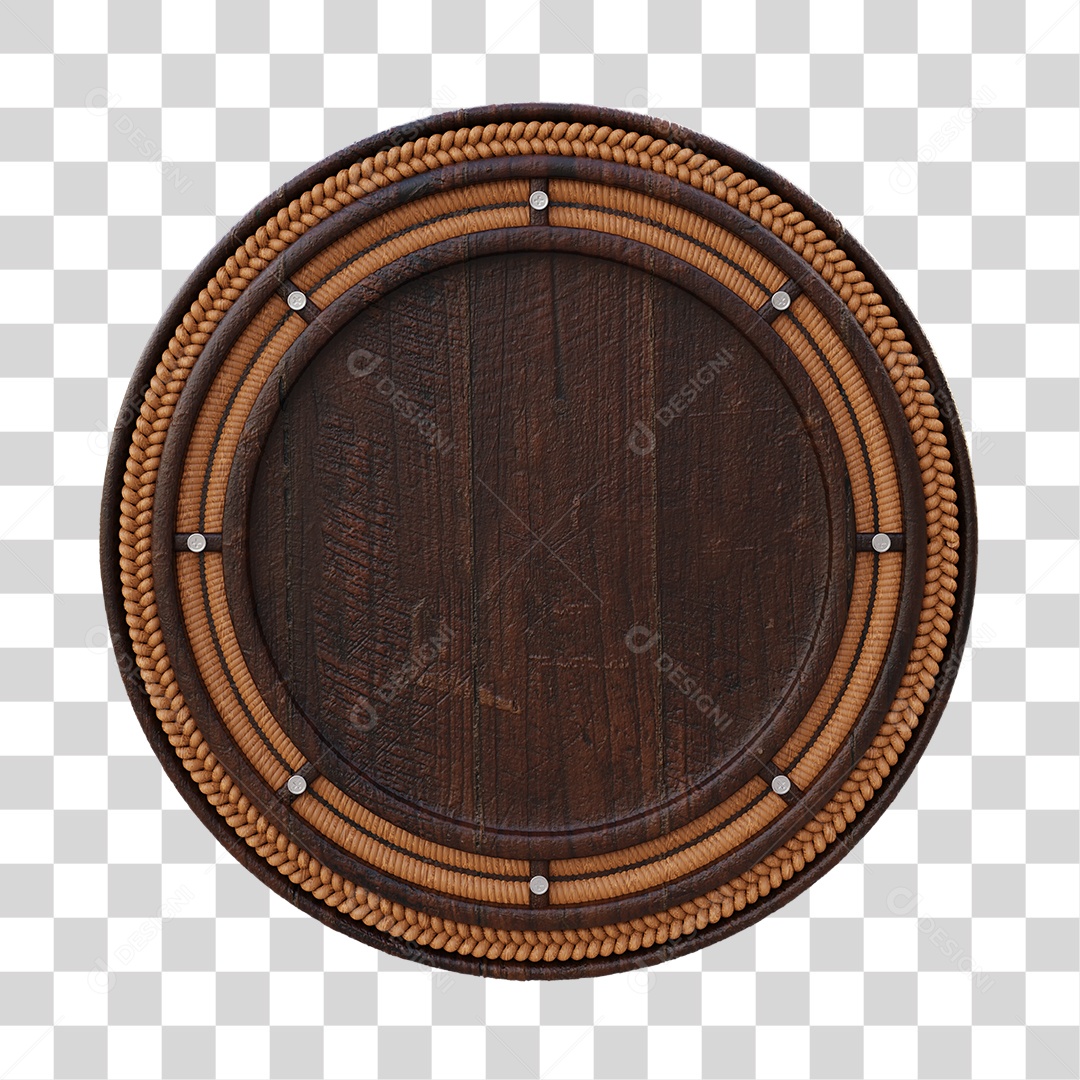 Placa de Madeira Redonda Com Cordas Circular Elemento 3D PNG