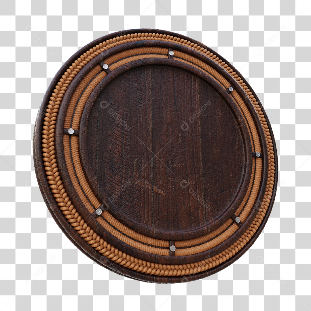 Placa de Madeira Redonda Com Cordas Circular Elemento 3D PNG