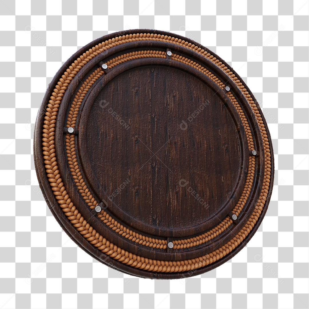 Placa de Madeira Redonda Com Cordas Circular Elemento 3D PNG