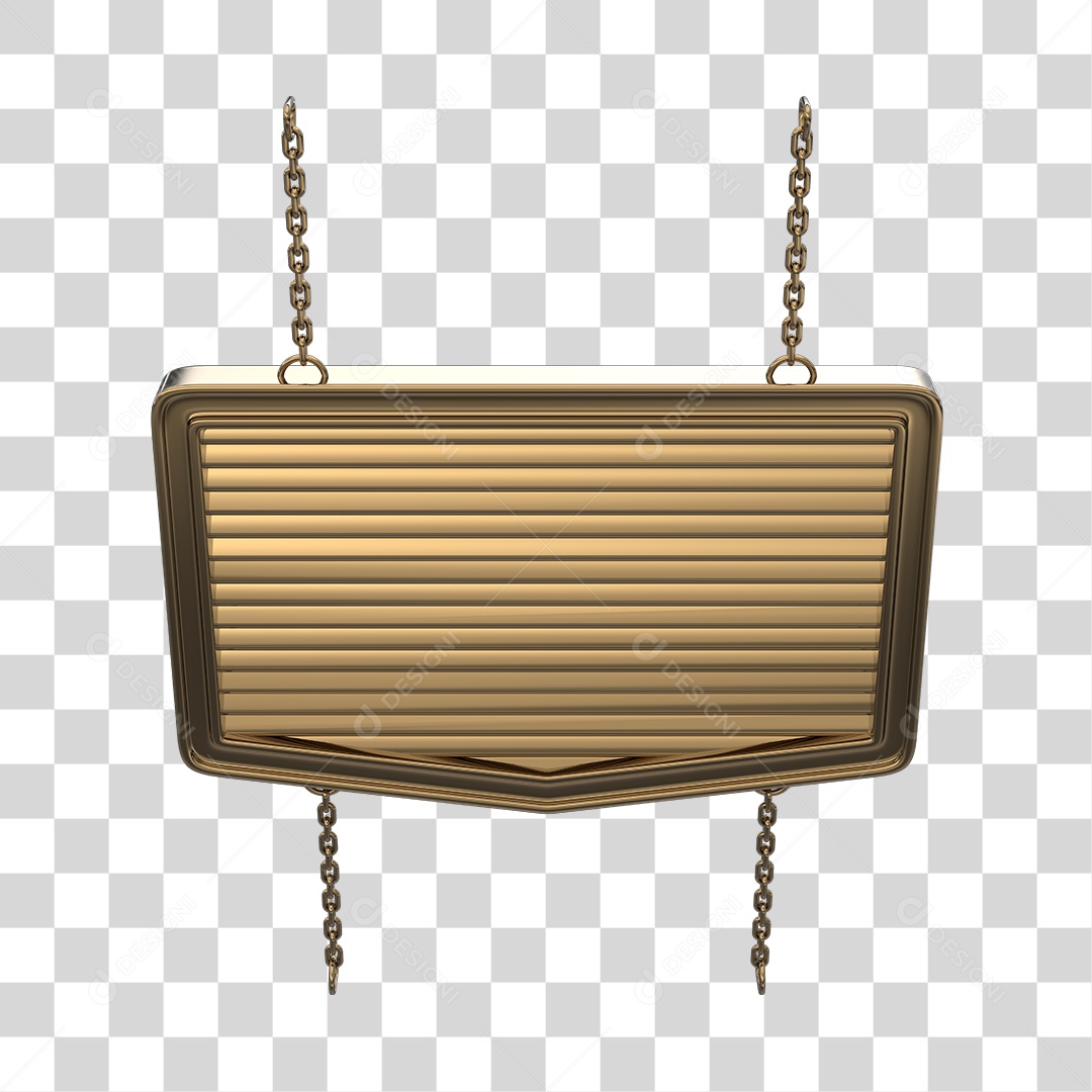 Golden Metal Plate With Chains Element 3D PNG