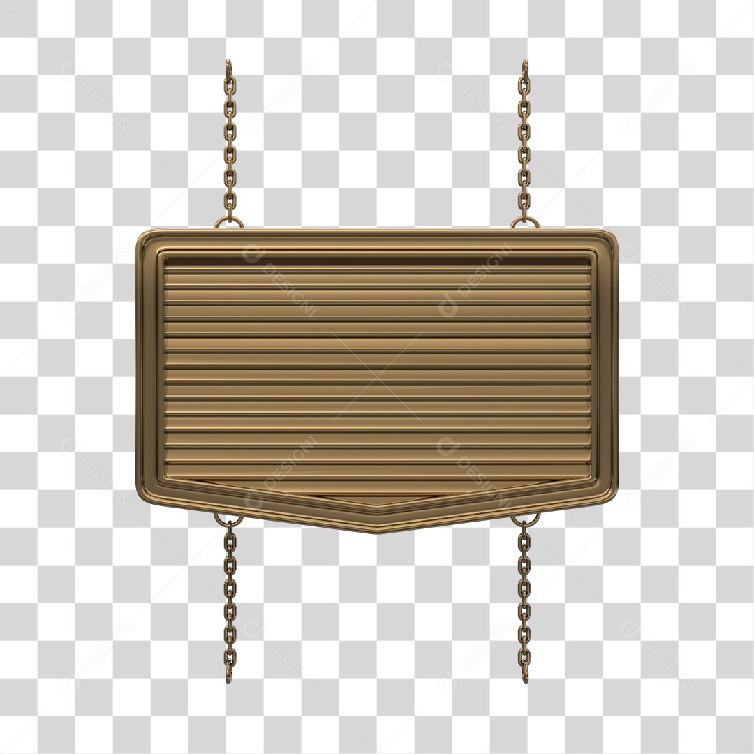 Placa de Metal Dourada Com Correntes Elemento 3D PNG