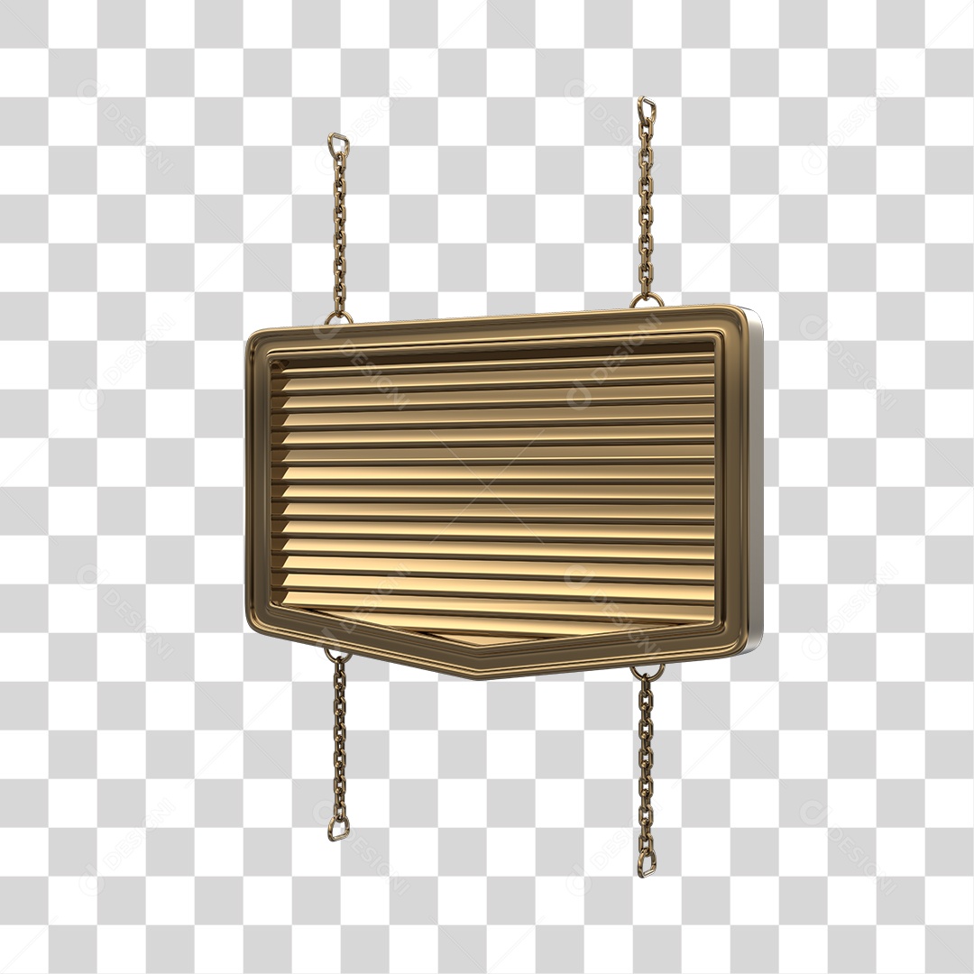 Placa de Metal Dourada Com Correntes Elemento 3D PNG