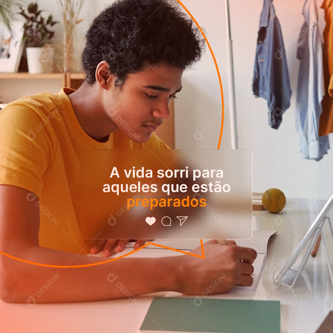 A Vida Sorri Para Aqueles Que Estão Preparados Frase Motivacional Social Media PSD Editável