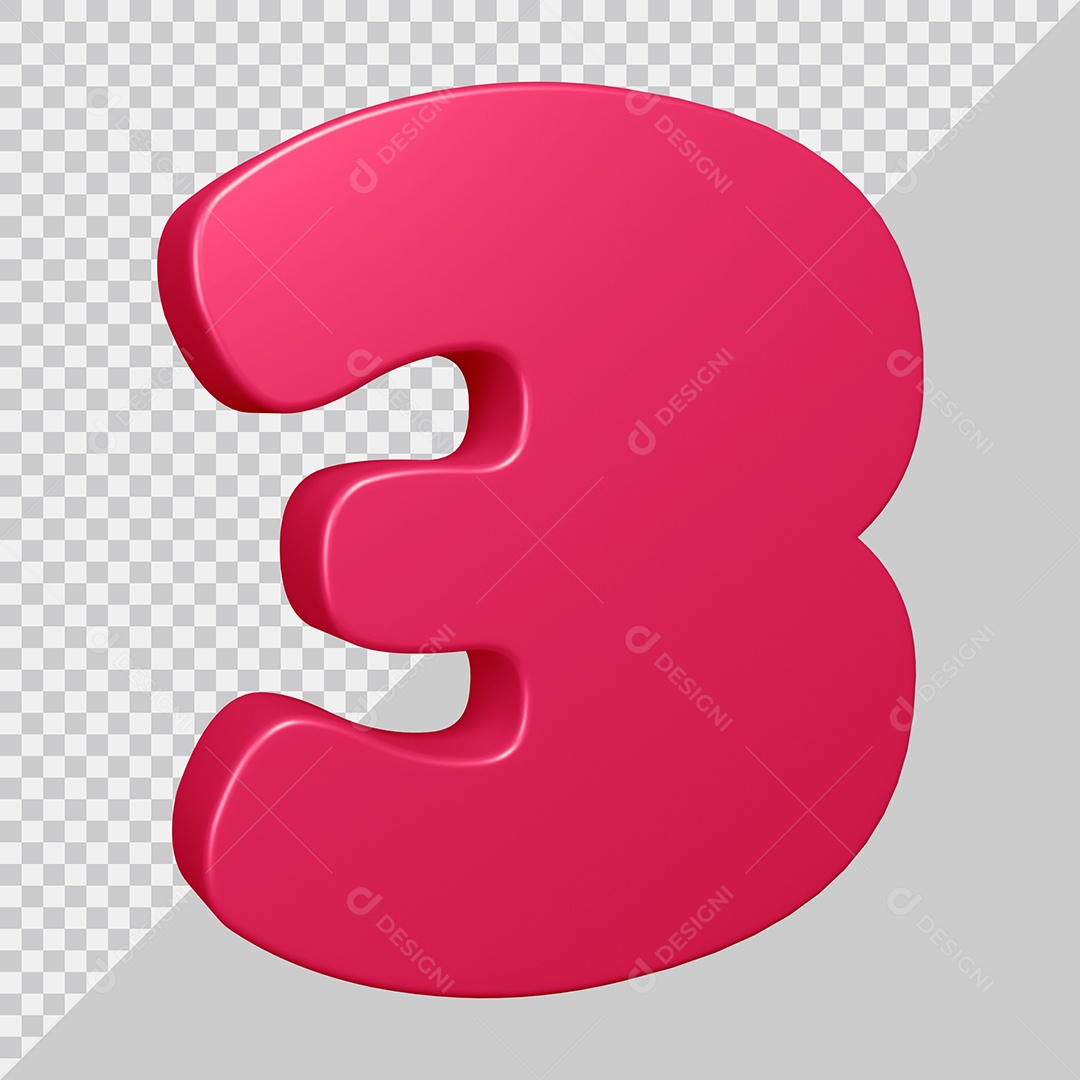 Elemento 3D Para Composição Número 3 Rosa PSD