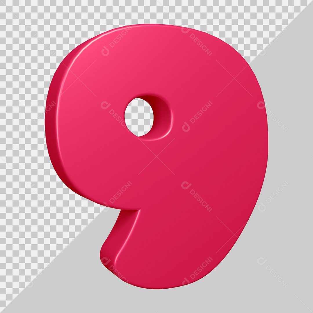 Elemento 3D Para Composição Número 9 Rosa PSD