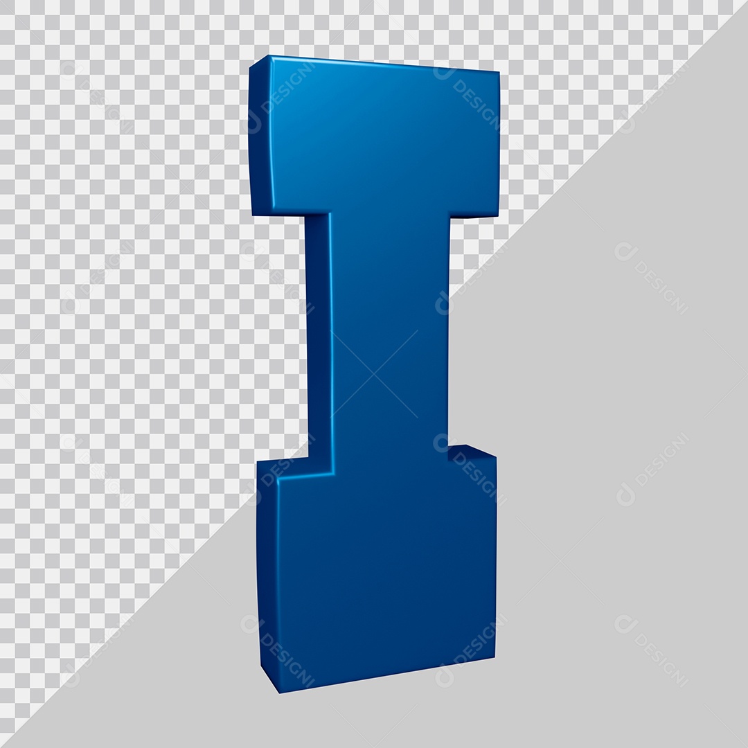 Elemento 3D Para Composição Letra I Azul PSD
