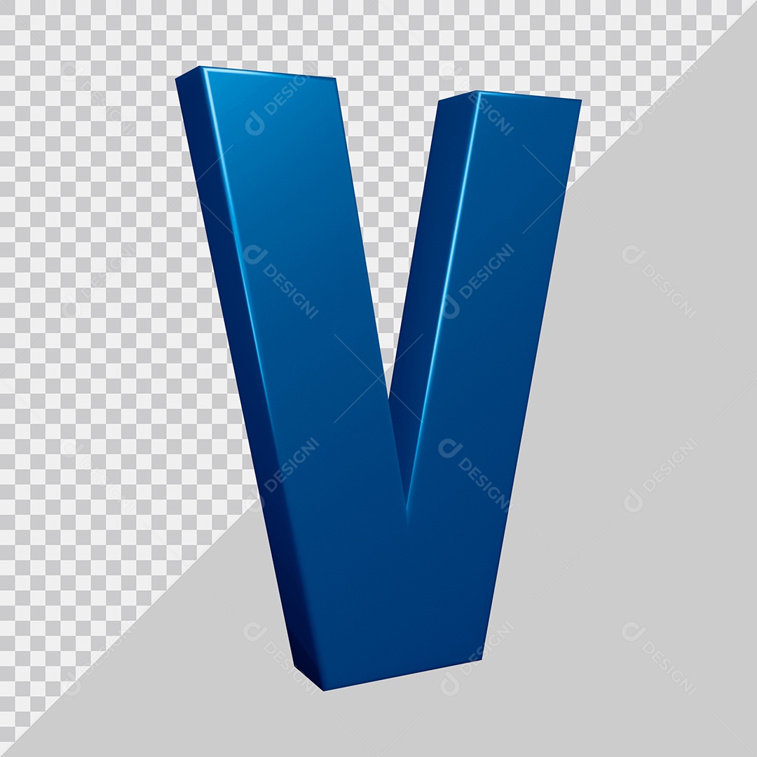 Elemento 3D Para Composição Letra V Azul PSD