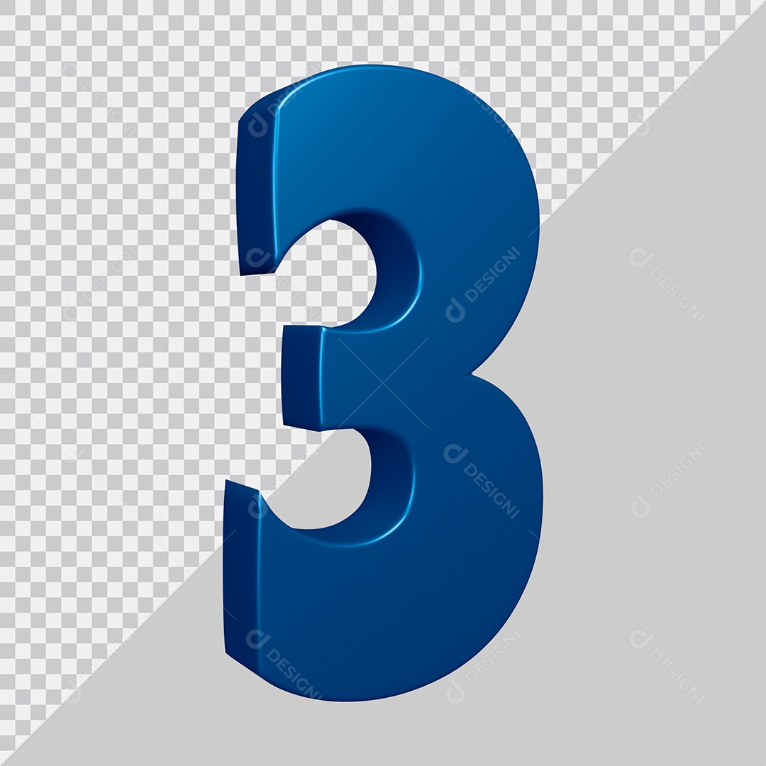 Elemento 3D Para Composição Número 3 Azul PSD