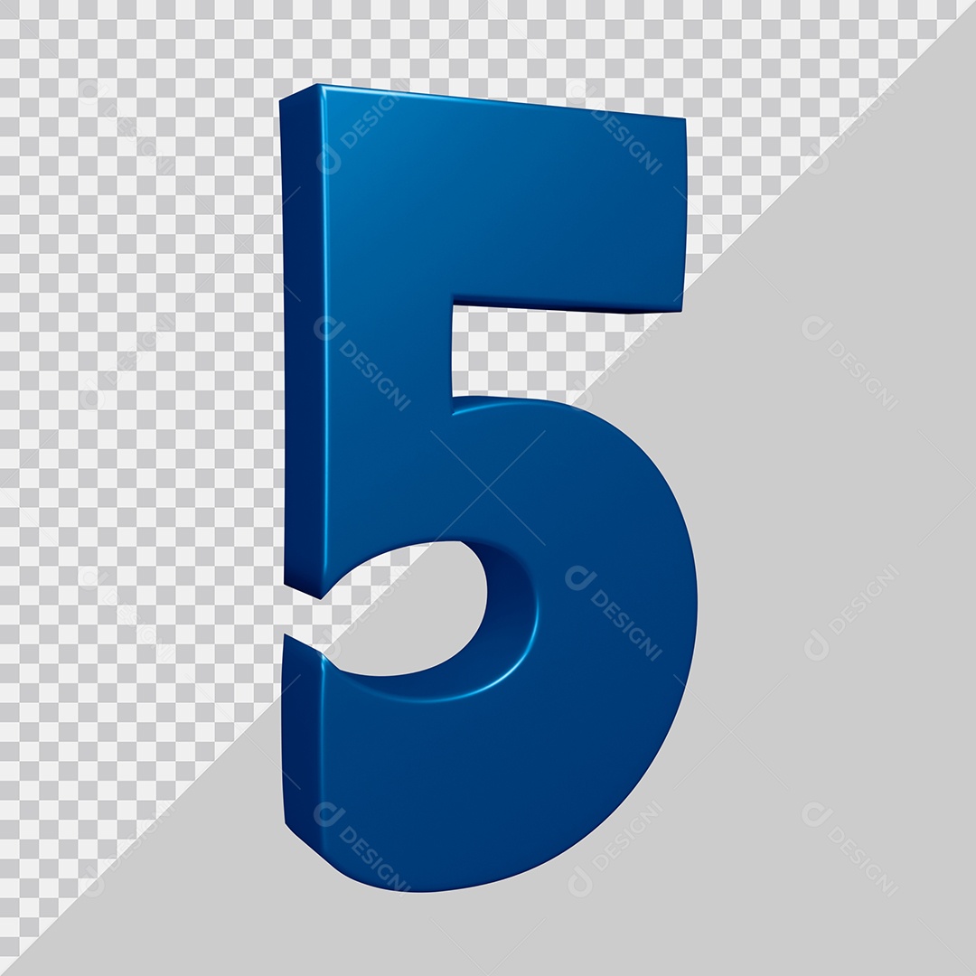 Elemento 3D Para Composição Número 5 Azul PSD