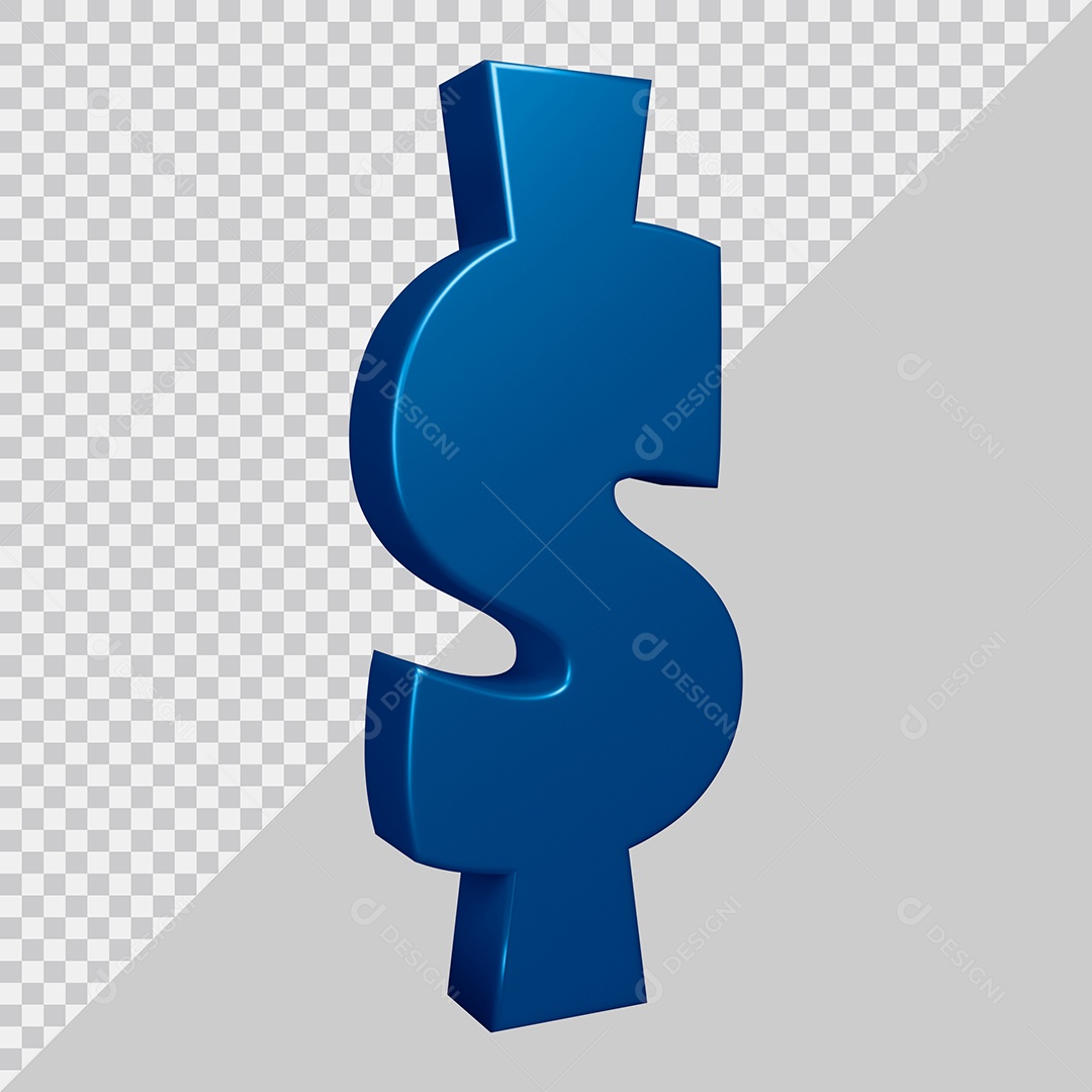 Elemento 3D Para Composição Símbolo do dólar $ Azul PSD