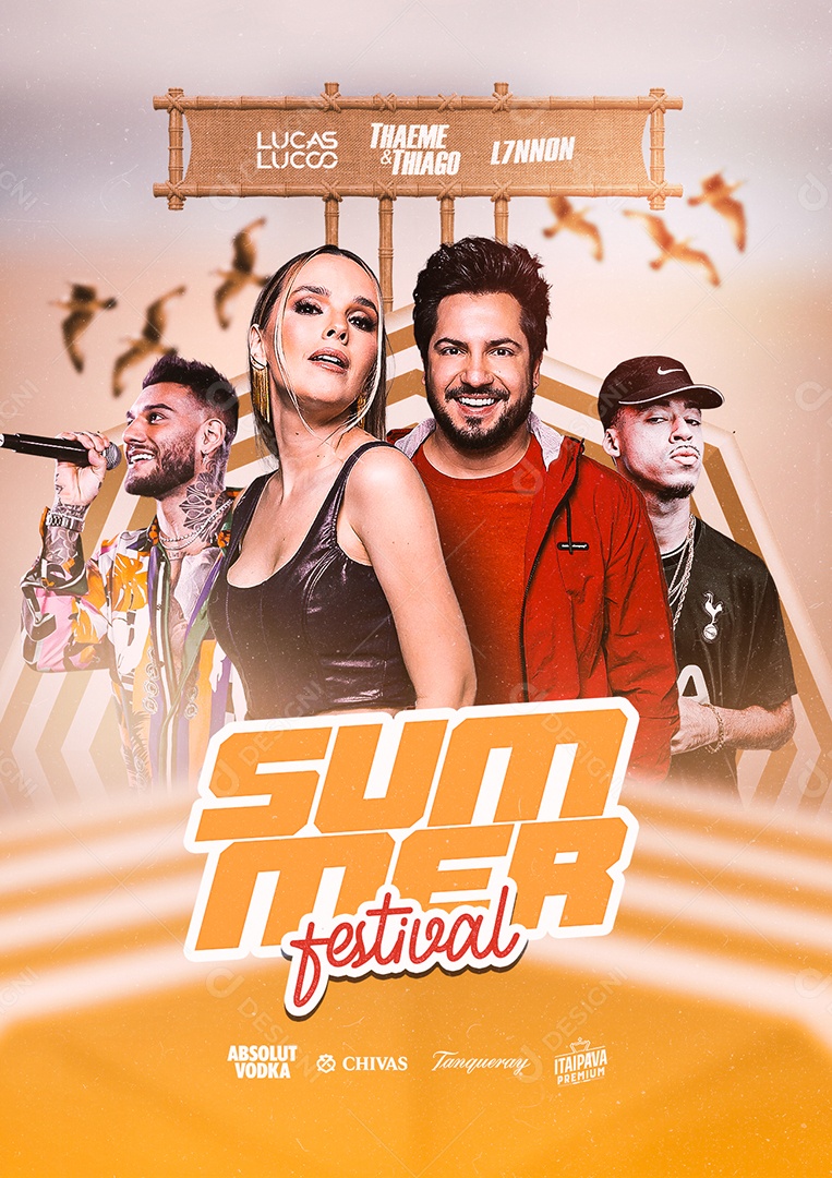 Evento Summer Festival Lucas Lucco Thaeme e Thiago L7nnon Flyers Social Media PSD Editável