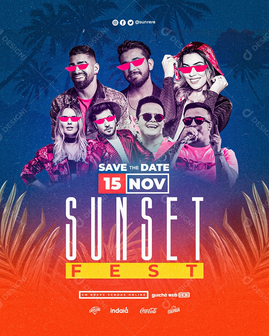 Save The Date Sunset Fest Sertanejo Flyer Social Media PSD Editável