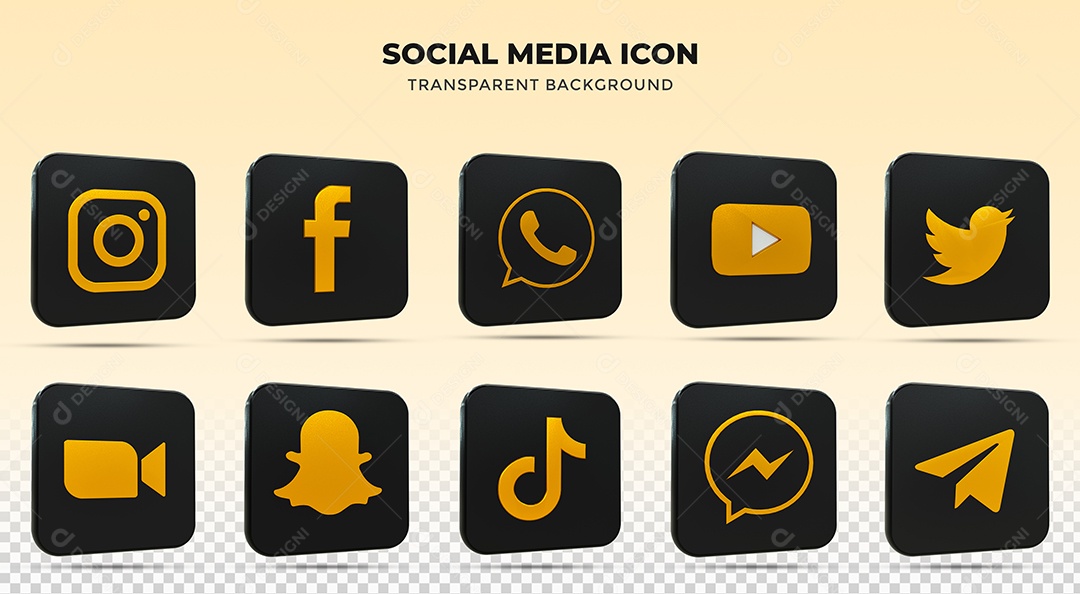 Ícones de Redes Sociais Instagram Facebook Whatsapp Youtube Zoom Elementos Preto e Dourado PSD