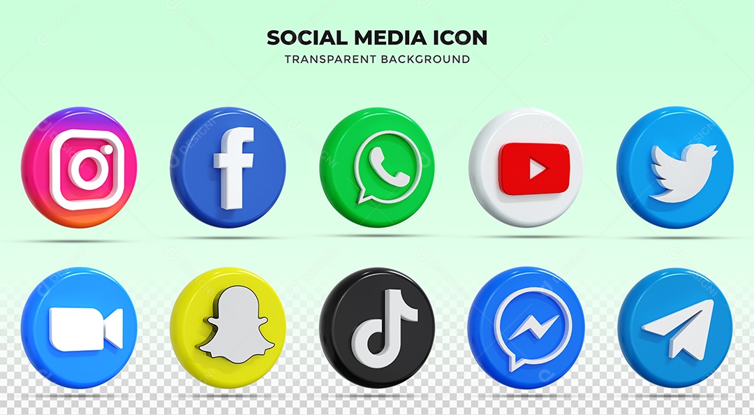 Ícones de Redes Sociais Instagram Facebook Whatsapp Youtube Zoom Elementos PSD