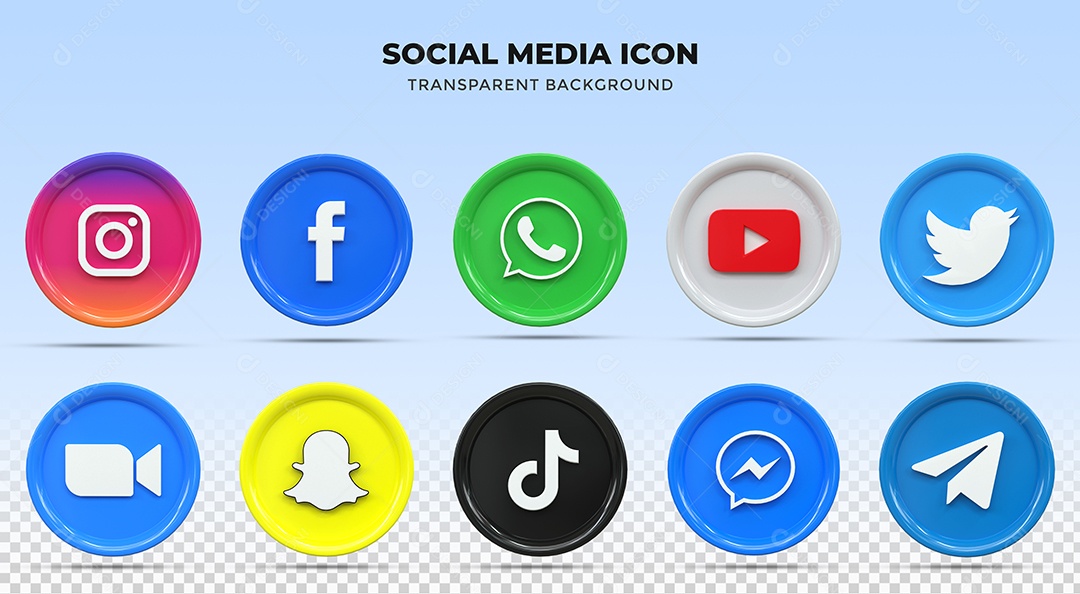 Ícones de Redes Sociais Instagram Facebook Whatsapp Youtube Zoom Elementos PSD