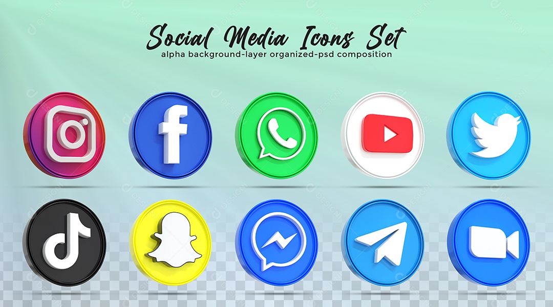 Ícones de Redes Sociais Instagram Facebook Whatsapp Youtube Zoom Elementos PSD