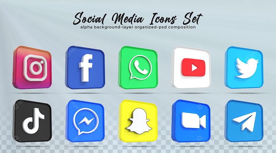 Ícones de Redes Sociais Instagram Facebook Whatsapp Youtube Zoom Elementos PSD