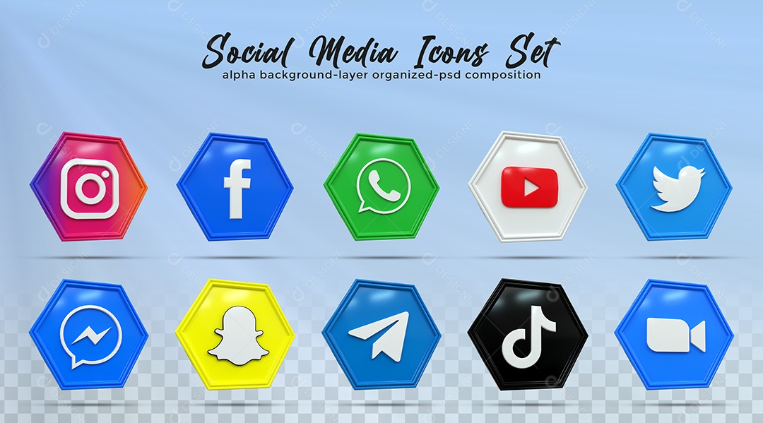 Ícones de Redes Sociais Instagram Facebook Whatsapp Youtube Zoom Elementos PSD