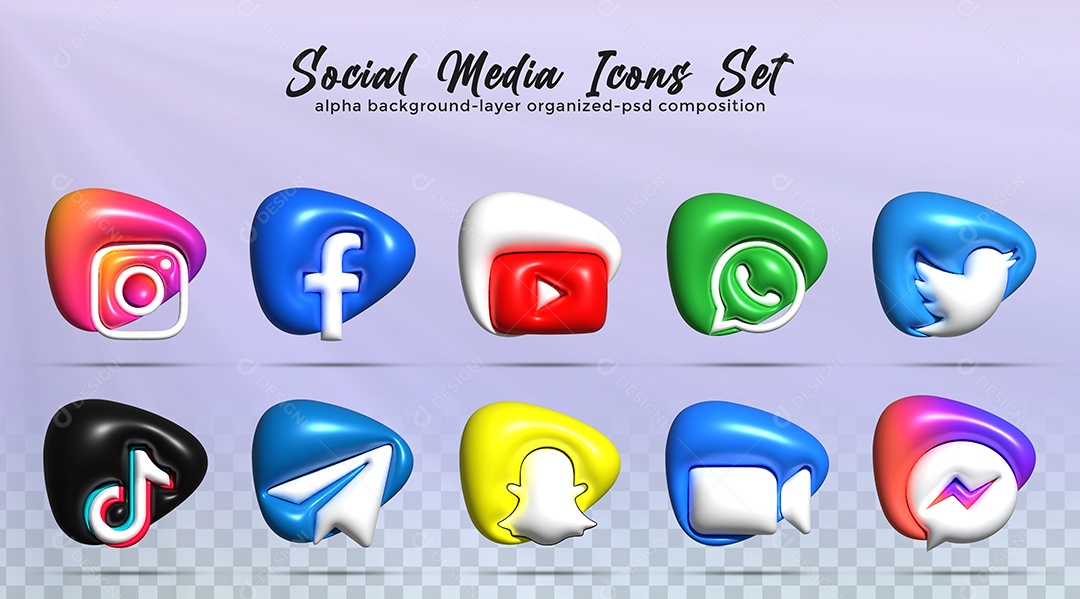 Ícones de Redes Sociais Instagram Facebook Whatsapp Youtube Zoom Elementos PSD