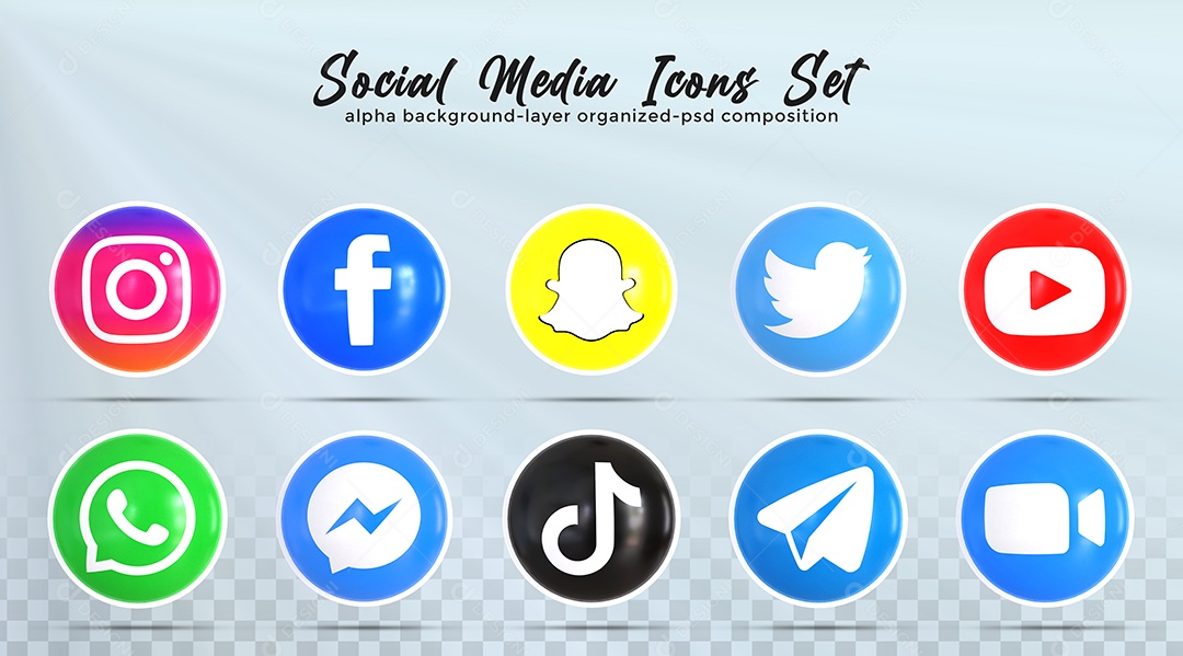 Ícones de Redes Sociais Instagram Facebook Whatsapp Youtube Zoom Elementos PSD