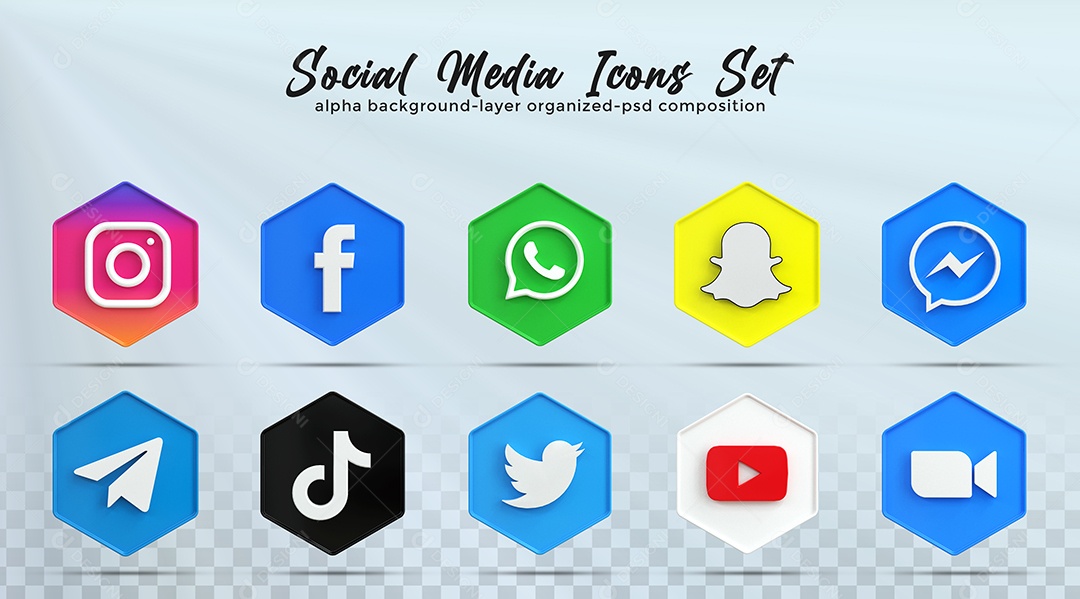 Ícones de Redes Sociais Instagram Facebook Whatsapp Youtube Zoom Elementos PSD