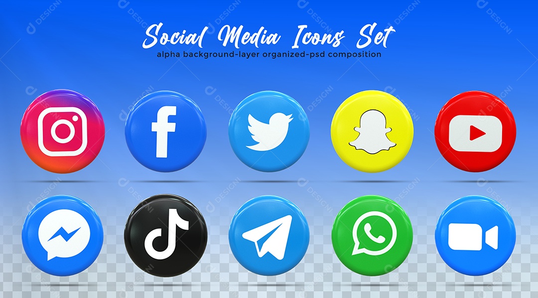 Ícones de Redes Sociais Instagram Facebook Whatsapp Youtube Zoom Elementos PSD
