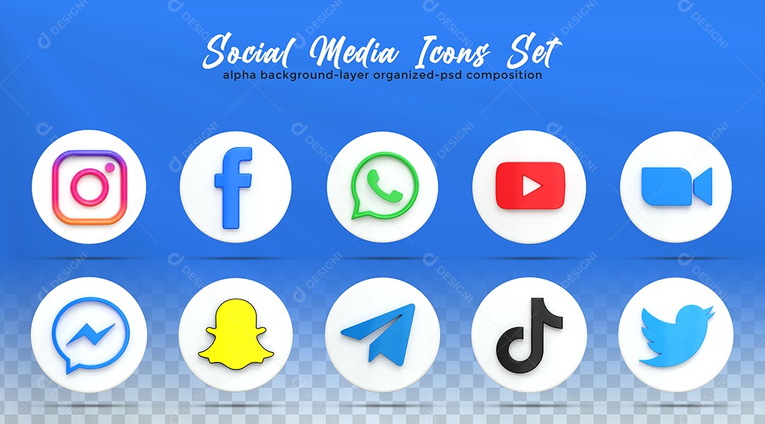 Ícones de Redes Sociais Instagram Facebook Whatsapp Youtube Zoom Elementos PSD