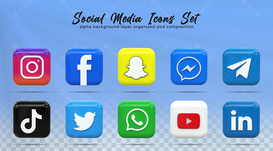 Ícones de Redes Sociais Instagram Facebook Whatsapp Youtube Zoom Elementos PSD